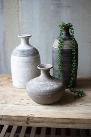Kalalou Set Of Three Black Grey And White Clay Vessels