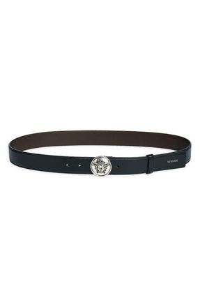 Versace Medusa Buckle Leather Belt in Black-Palladium 82 at Nordstrom, Size 115