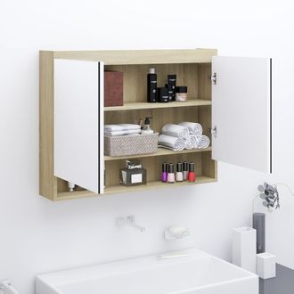Berkfield Home Bathroom Mirror Cabinet 80x15x60 cm MDF White & Oak | Size: 80 x 15 x 60 cm