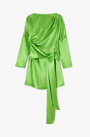 Ganni Spindle Tree Dress in Green Satin - Size 34 Viscose
