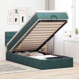 vidaXL Cama Otomana Con Colch&oacute;n Y Led Terciopelo Verde Oscuro 80x200cm Vidaxl