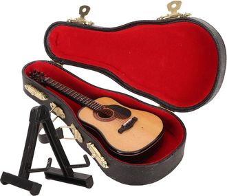 OEM Miniguitarra De Madera Con Soporte Y Estuche, Un Elemento Decorativo Vers&aacute;til Y Elegante Para El Hogar, Dise&ntilde;o Mini Realista, Acabado Liso Y Brillante