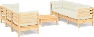 vidaXL Muebles De Jard&iacute;n 7 Piezas Cojines Madera De Pino Color Crema Vidaxl