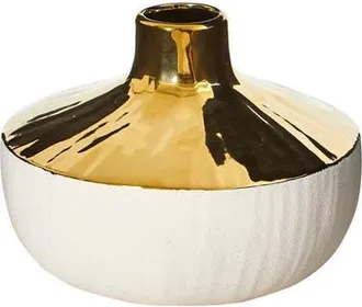 Nearly Natural 8-in Elegance Ceramic Decorative Vase with Gold Accents in White at Nordstrom