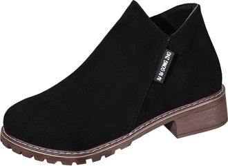 Generic Womens Elegant Ankle Boots with Heel Suede Short Shaft Ankle Boots Ladies Low Heels Zipper Stylish Classic Short Shoe Booties Comfortable Lightweight 