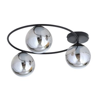 Wonderlamp Plaf&oacute;n de techo vintage en forma de aro negro y 3 esferas gris espejo