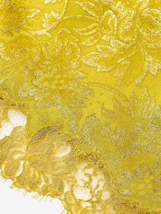 Saint Laurent Womens Mini Skirt Baroque Jacquard Lace Yellow Cotton