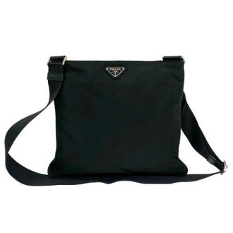 Prada Pre-owned Cross Body Bags, female, Black, Size: ONE SIZE Pre-owned Nylon Leather Shoulder Bag