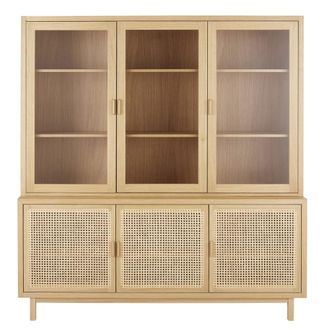 Maisons du monde Aparador de 3 puertas de vidrio y trenzado de rat&aacute;n 180 cm