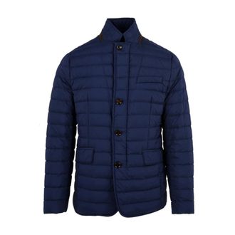 Moorer Gewatteerde Leren Jas met Rits en Hoornknopen - Heren - Gewatteerde jassen - Blauw - L - Jassen