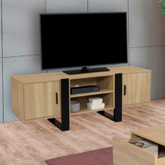 IDMarket Idmarket - Mueble Tv Phoenix 2 Puertas Madera Y Negro 140 Cm