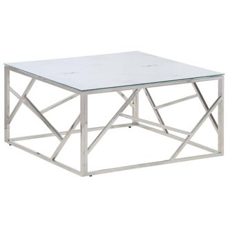 Berkfield Home Coffee Table Silver Stainless Steel & Tempered Glass