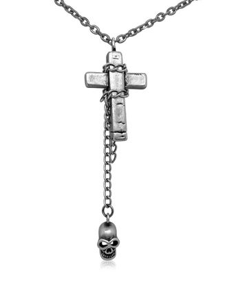 Meira T Steel Cross And Skull Chain Necklace