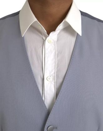 Dolce & Gabbana Light Blue Wool Formal Dress Waistcoat Mens Vest (Pre-Owned)