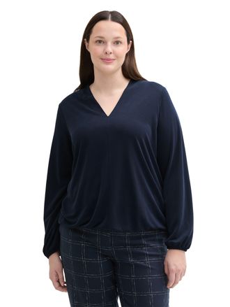 Tom Tailor Langarmshirt TOM TAILOR PLUS, Damen, Gr. 44, blau (sky captain blau), Single Jersey, Obermaterial: 70% Modal, 30% Polyester, unifarben, loose fit h&uuml;ft