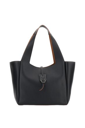 Hogan Textured Grained Leather Shopping Bag with Magnetic H Pendant