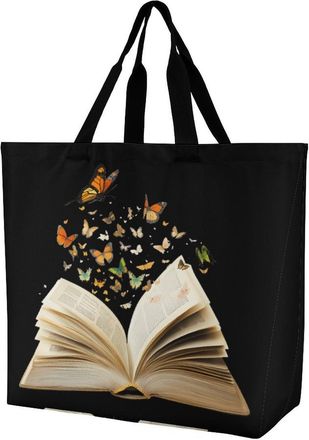 Generic Flying Butterfly From Book Tote Bag Reusable Grocery Shopping Bags Large Travel One Shoulder Handbag for Picnic Work