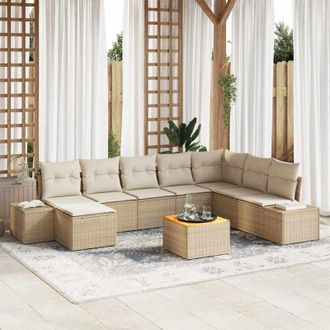 vidaXL Conjunto De Sof&aacute; De Jard&iacute;n Con Coj&iacute;n 9 Pcs Beige Polirat&aacute;n Vidaxl