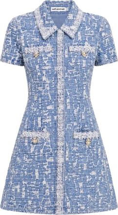 Self Portrait Abito Corto in Denim Testurizzato - - Dresses - Donna - Blu - S