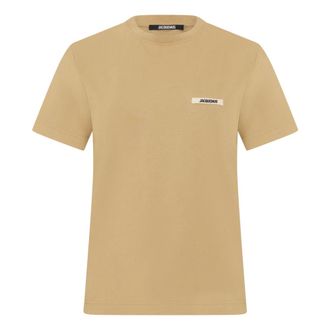 Jacquemus T-Shirts, female, Beige, Size: XS Cotton T-shirt with embroidery