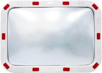 ECD Germany Espejo De Tr&aacute;fico Rectangular Cristal Convexo De 40 X 60 Cm Con Reflectores - Incluye Soporte - Material De Pl&aacute;stico Abs - Blanco-rojo - Luna De Segur