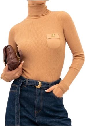 Elisabetta Franchi Mk 05B66E2 Turtleneck Top - Dames - Coltruien - Beige - M - Truien & Vesten