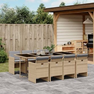 vidaXL Set Comedor De Jard&iacute;n 9 Pzas Con Cojines Rat&aacute;n Sint&eacute;tico Beige Vidaxl