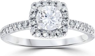 Pompeii3 1/2ct Diamond Cushion Halo Engagement Ring 10K White Gold Size Selectable