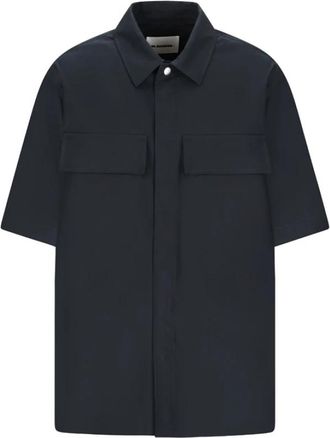 Jil Sander Geborduurd overhemd in stijl 163 - Heren - Korte mouwen Overhemden - Blauw - S - Overhemden