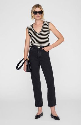 Anine Bing Lowen Sweater in Black And Ivory Stripe at Nordstrom, Size X-Small