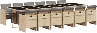 vidaXL Set Comedor De Jard&iacute;n Con Cojines 13 Pzas Rat&aacute;n Sint&eacute;tico Beige Vidaxl