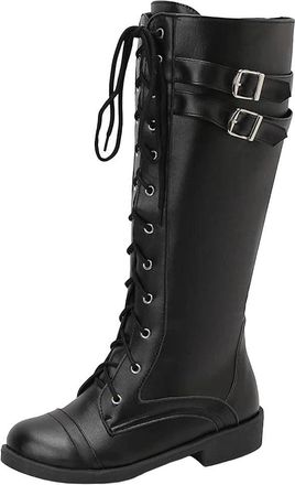 Generic Womens Knee High Boots Cross Lace Buckle Strap Low Heel Classic Long Boots