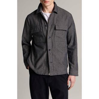 Vince Herringbone Cotton & Linen Overshirt in 403Cbl-Coastal at Nordstrom, Size Xx-Large