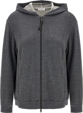 Brunello Cucinelli Grey Hooded Zipped Sweatshirt