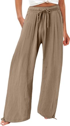 Generic Petite Trousers Women Short Leg Black Work Trousers Ladies Wide Leg Cotton Linen Elasticated Waist Lounge Pants Ladies Baggy Summer Comfy Loose Fit Pl