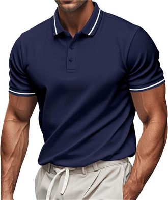 Generic Polo Shirts for Men Golf Short Sleeve Big and Tall Dress Casual T Shirt Button-Down Polos Slim Fit Summer Collared Trendy Shirts