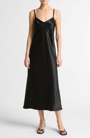 Vince Midi Satin Slipdress in Black at Nordstrom, Size Xx-Small