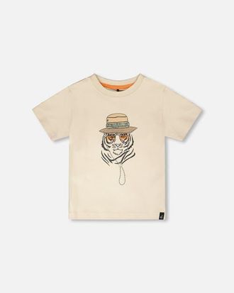 Deux par Deux Organic Cotton Graphic Print Short Sleeve T-Shirt in Off White at Nordstrom, Size 18M