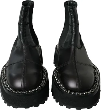 Dolce & Gabbana Black Leather Slip On Stretch Chelsea Boots Mens Shoes