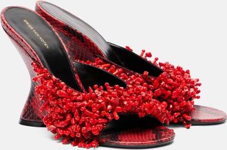 Dries Van Noten Mules in pelle stampata con perline