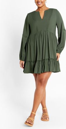City Chic Mira Long Sleeve Tiered Minidress in Khaki at Nordstrom, Size Xxs