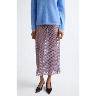 Zankov Halene Sequin Openwork Midi Skirt in Rain at Nordstrom, Size Small