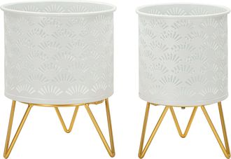 Dmora Vaso Oldcro, Set 2 Vasi, Portavasi Rimovibili, Colore Struttura Oro, Bianco
