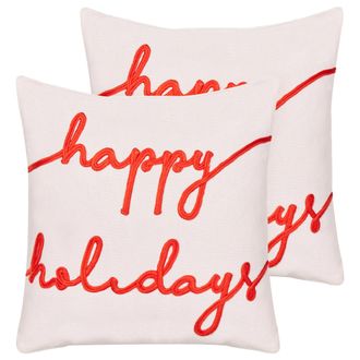 Beliani Conjunto De 2 Cojines De Terciopelo Estampado Navidad 45 X 45 Cm Funda De Algod&oacute;n Extra&iacute;ble Relleno Poli&eacute;ster Blanco Exacum