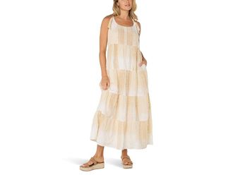 Liverpool L.A. Tie Strap Easy Fit Woven Maxi Dress Womens Dress Brown/ Cream Chevron Stripe : LG, Cotton