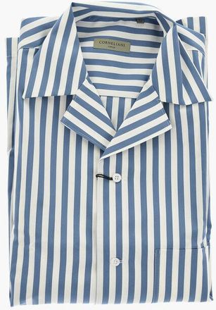 Corneliani CIRCLE Awning-Striped Short-Sleeve Shirt with Chest Pocket size 39