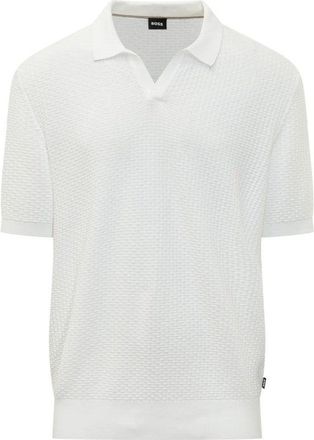 BOSS White Natalo Textured Knit Polo Shirt