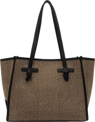 Gianni Chiarini Black Textured Fabric Leather Tote Bag