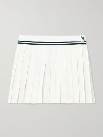 Sporty & Rich Minigonna In Cr&ecirc;pe De Chine A Pieghe Con Righe E Logo Ricamato Abigail - Bianco