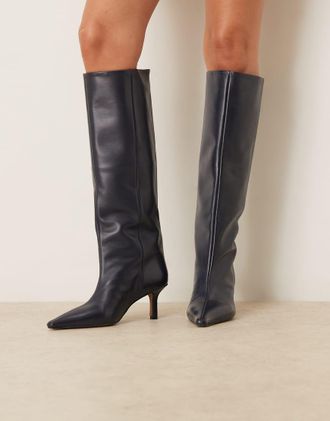 Asos Cleoni - Stivali al ginocchio blu navy in pelle premium